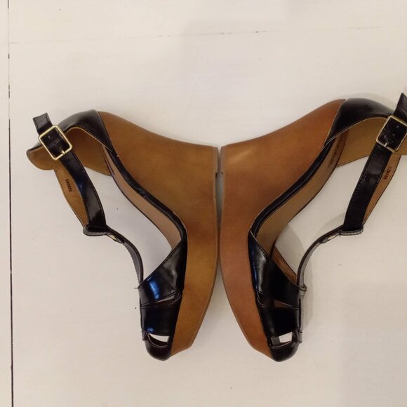 Charlotte Russe Black T Strap Sandals Wedge Heels Cap Toes Shoes Y2K VTG size 8 - Picture 6 of 8